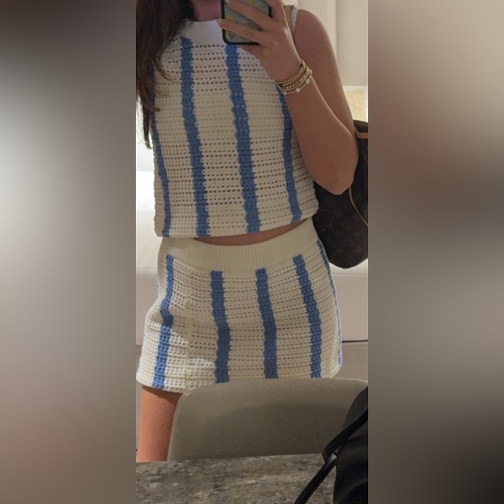 Blue and White Crochet Strut and Bolt Skirt Set